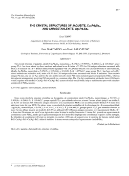 THE CRYSTAL STRUCTURES of JAGUÉITE, Cu2pd3se4, and CHRISSTANLEYITE, Ag2pd3se4