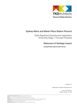 Sydney Metro and Martin Place Station Precinct State Significant Development Application Amending Stage 1 Concept Proposal State