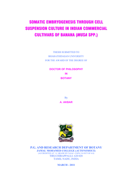 Somatic Embryogenesis Through Cell Suspension Culture in Indian Commercial Cultivars of Banana (Musa Spp.)