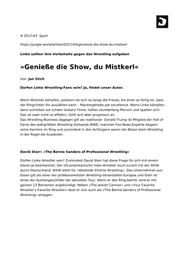 Genieße Die Show, Du Mistkerl«