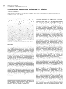 Paraproteinemia, Plasmacytoma, Myeloma and HIV Infection a S Fiorino1 and B Atac2,3