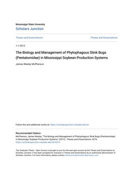 The Biology and Management of Phytophagous Stink Bugs (Pentatomidae) in Mississippi Soybean Production Systems