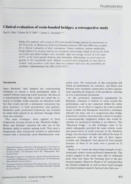 Clinical Evaluation of Resin-Bonded Bridges: a Retrospective Study Paul S