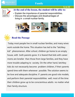 Family LA-12 at the End of the Lesson, the Student Will Be Able To:  Explain the Importance of Parental Responsibilities