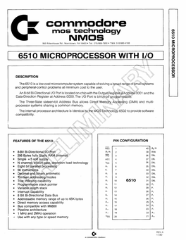 Commodore Mos Technology MICROPROCESSOR 6510 INIMOS 950 Rittenhouse Rd., Norristown, PA 19403 • Tel.: 215/666-7950 • TWX: 510/660-4168