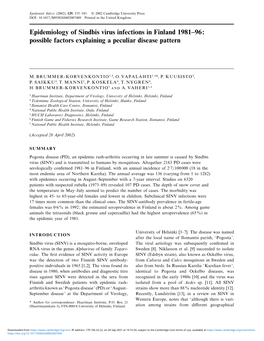 Epidemiology of Sindbis Virus Infections in Finland 1981–96: Possible Factors Explaining a Peculiar Disease Pattern