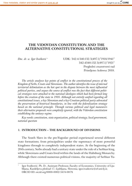 The Vidovdan Constitution and the Alternative Constitutional Strategies