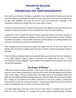 PRAYER of RELEASE for FREEMASONS and THEIR DESCENDANTS