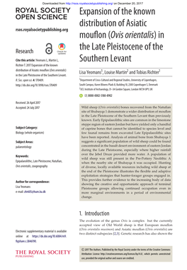 (Ovis Orientalis) in the Late Pleistocene of the Southern Levant