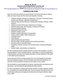 Download Wayne's Expert Witness Curriculum Vitae