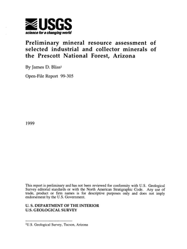 Preliminary Mineral Resource Assessment of Selected Industrial and Collector Minerals of the Prescott National Forest, Arizona