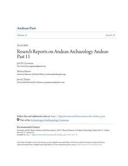 Reserch Reports on Andean Archaeology Andean Past 11 Joel W