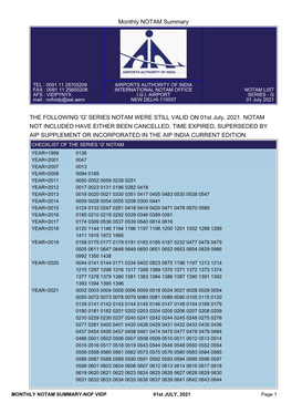 SERIES NOTAM WERE STILL VALID on 01St July, 2021