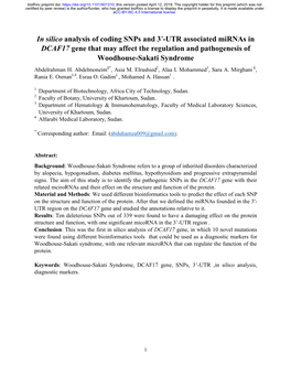 In Silico Analysis of Coding Snps and 3