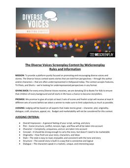 The Diverse Voices Screenplay Contest by Wescreenplay Rules and Information