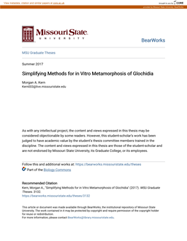 Simplifying Methods for in Vitro Metamorphosis of Glochidia