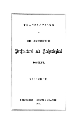 Transactions the Leicestershire Society