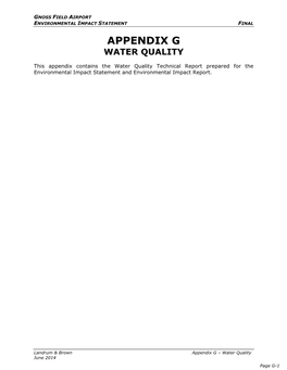 Appendix G Water Quality