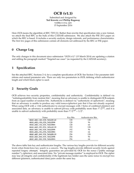 OCB (V1.1) Submitted and Designed by Ted Krovetz and Phillip Rogaway Ted@Krovetz.Net 15 September 2016