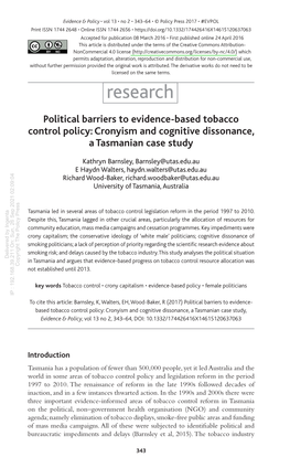 Political Barriers to Evidence-Based Tobacco Control