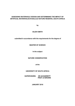 Assessing Waterhole Design and Determining the Impact of Artificial Waterholes in Balule Nature Reserve, South Africa