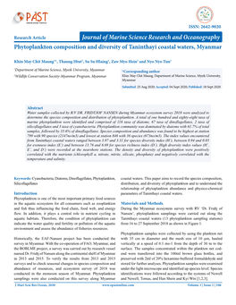 Journal of Marine Science Research and Oceanography Phytoplankton Composition and Diversity of Taninthayi Coastal Waters, Myanmar