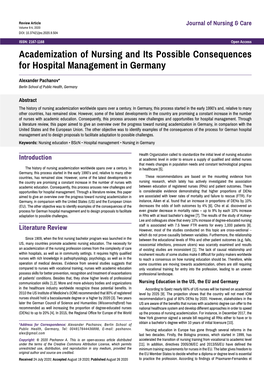 Academization of Nursing and Its Possible Consequences for Hospital Management in Germany