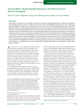 Soil and Water Quality Rapidly Responds to the Perennial Grain Kernza Wheatgrass