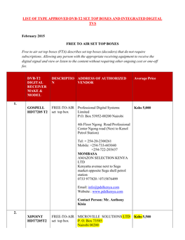 List of Type Approved Dvb-T2 Set Top Boxes and Integrated Digital Tvs