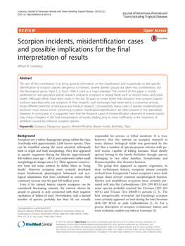 Scorpion Incidents, Misidentification Cases and Possible Implications for the Final Interpretation of Results Wilson R