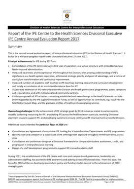 IPE Centre Annual Evaluation Report 2017 Summary