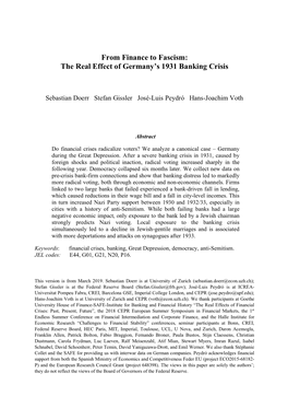 From Finance to Fascism: the Real Effect of Germany's 1931 Banking Crisis