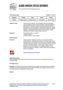 (GISD) 2021. Species Profile Thevetia Peruviana. Available