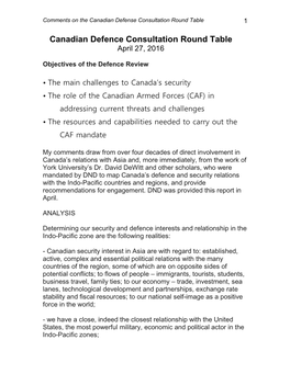 Canadian Defence Consultation Round Table April 27, 2016