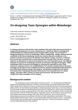Co-Designing Team Synergies Within Metadesign