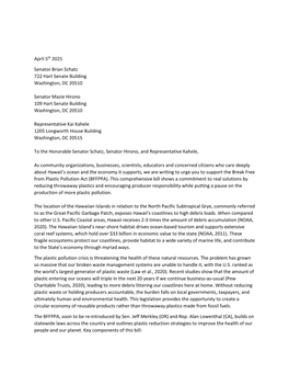 April 5Th 2021 Senator Brian Schatz 722 Hart Senate Building Washington, DC 20510 Senator Mazie Hirono 109 Hart Senate Building