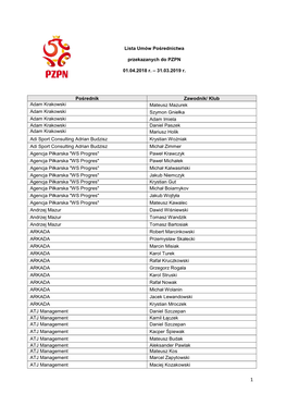 Lista Umów Pośrednictwa Przekazanych Do PZPN 01.04.2018