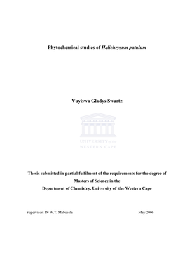 Phytochemical Studies of Helichrysum Patulum