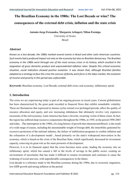 The Brazilian Economy in the 1980S: the Lost Decade Or Wins? the Consequences of the External Debt Crisis, Inflation and the State Crisis