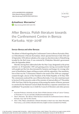 After Bereza. Polish Literature Towards the Confinement Centre in Bereza Kartuska