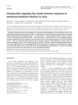 Hemojuvelin Regulates the Innate Immune Response to Peritoneal Bacterial Infection in Mice