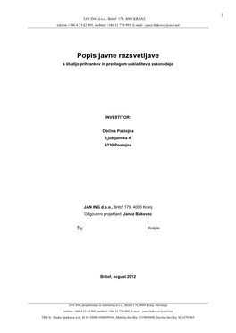 Popis Javne Razsvetljave S Študijo Prihrankov in Predlogom Uskladitev Z Zakonodajo