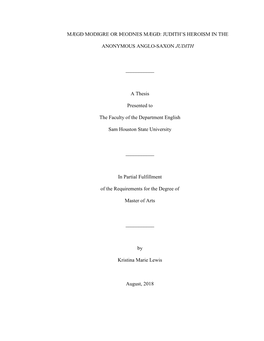 Judith's Heroism in the Anonymous Anglo-Saxon