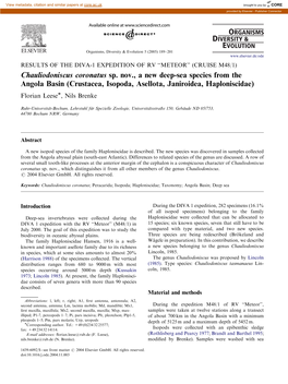 Crustacea, Isopoda, Asellota, Janiroidea, Haploniscidae) Florian Leeseã, Nils Brenke