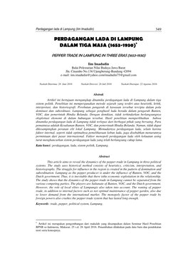 Perdagangan Lada Di Lampung Dalam Tiga Masa (1653-1930)