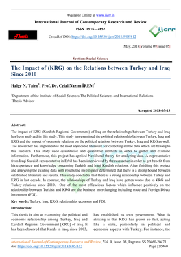 Thesis the Impact of (KRG) on the Relations Between Turkey and Iraq