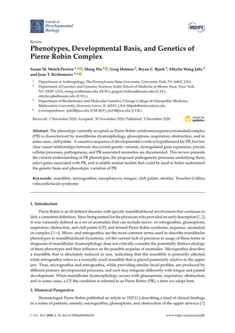 Phenotypes, Developmental Basis, and Genetics of Pierre Robin Complex