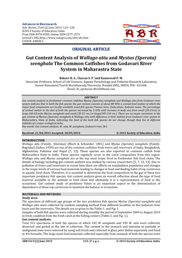 Gut Content Analysis of Wallago Attu and Mystus (Sperata) Seenghala the Common Catfishes from Godavari River System in Maharastra State