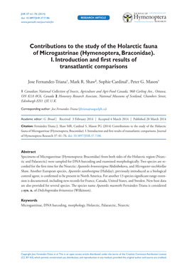 Contributions to the Study of the Holarctic Fauna of Microgastrinae