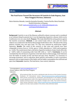 The Food Factor Toward the Occurence of Gastritis in Ende Regency, East Nusa Tenggara Province, Indonesia